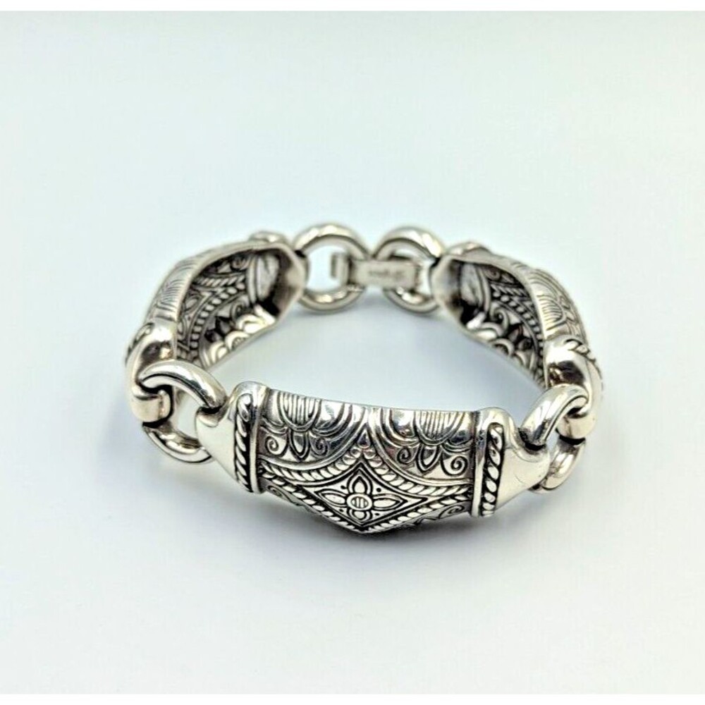 Vintage Brighton Cetara Silver Tone Ornate Panel Bracelet 7.5" Marked